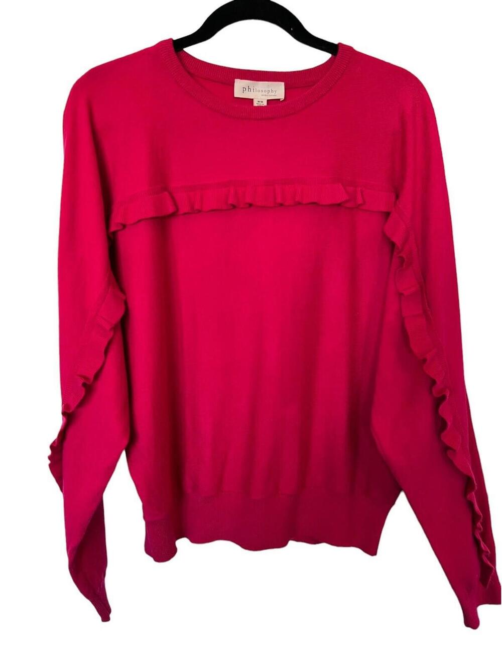 PHILOSOPHY Ruffle Sleeve Retro Blush Fushia Pink Sweater Womens Size Medium